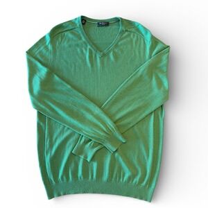 Mens Emerald Green Silk Cashmere V-Neck Sweater Saks‎ Fifth Avenue Fine Knit XL